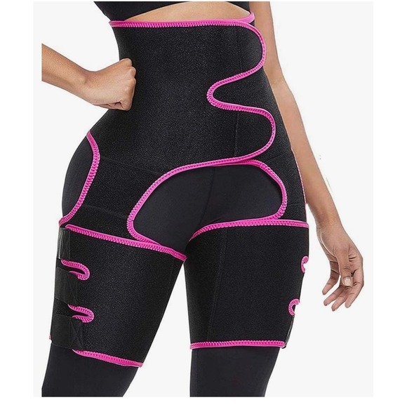 Accessories - 3-in-1 Waist Trainer Thigh Trimmer Sweat Wrap Body Shaper Black Pink Trim NEW